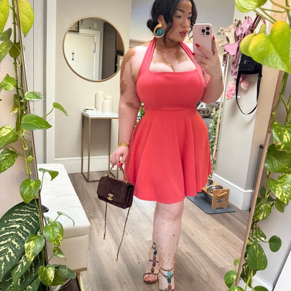 Coral Halter Neck Dress